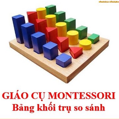 Đồ Chơi Gỗ  Bảng Khối Trụ So Sánh Giáo Cụ Montessori Giúp Bé Nhận Biết Màu Sắc Hình Khối Và Kích Thước