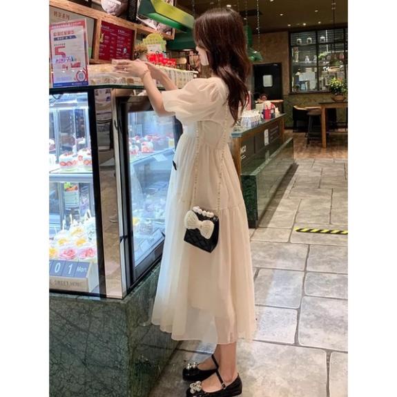 Đầm bầu tiểu thơ xinh xắn- Váy bầu babydoll dáng dài cổ vuông siêu xinh