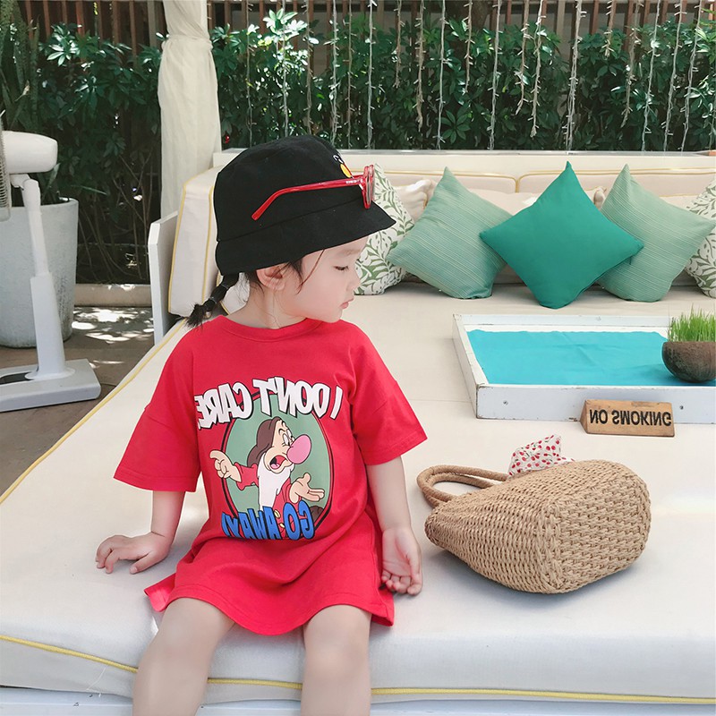 hOT Áo thun dáng dài giả đầm họa tiết hoạt hình đáng yêu cho bé gái