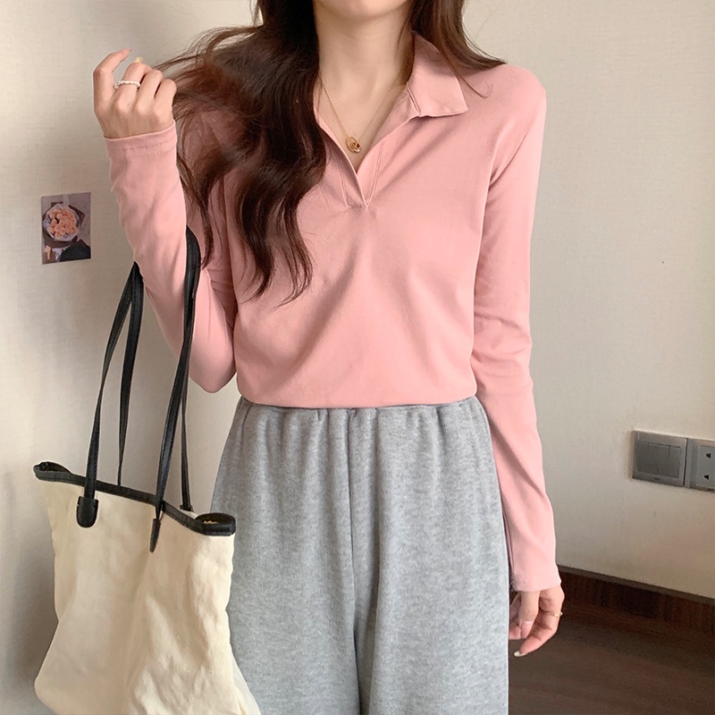 Áo Thun Polo Tay Dài Cổ Chữ v Dáng Ôm Thời Trang Mùa Thu 54670