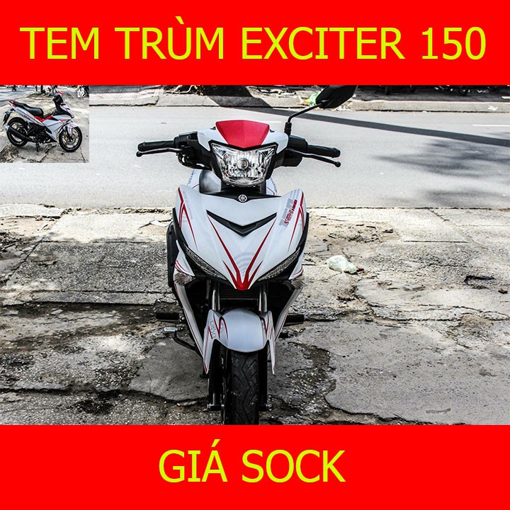 Tem Trùm Xe Exciter 150 Trắng Viền Đỏ