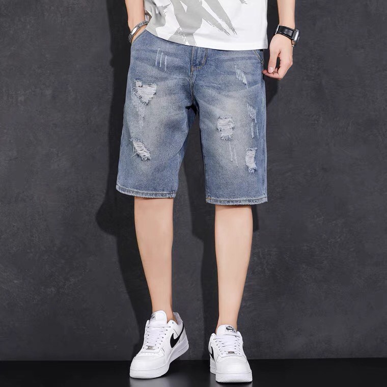 Quần bò ngố nam phong cách Hàn Quốc, quần short jean nam rách ống cao cấp