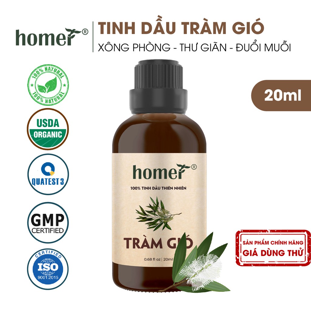 Tinh dầu Tràm Gió Việt Nam Homer - Cajeput Essense Oil - đạt chuẩn chất lượng kiểm định