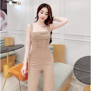 [MẪU MỚI]JUM nữ thiết kế hai dây đính kèm nút kiểu quần dài ống rộng sang trọng