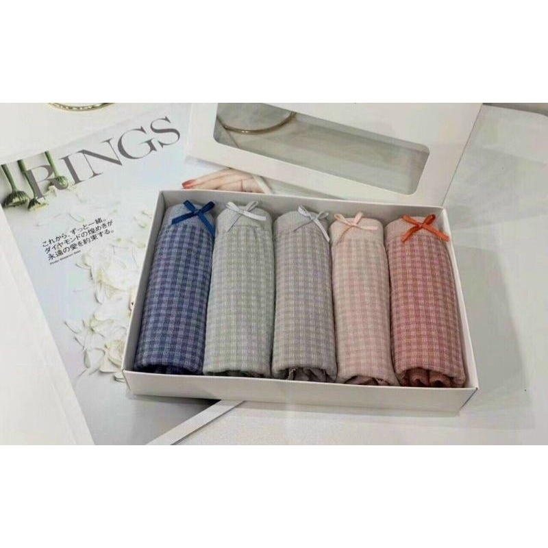 Hộp 5 quần lót nữ cotton, quần chip nữ kẻ caro mềm mịn
