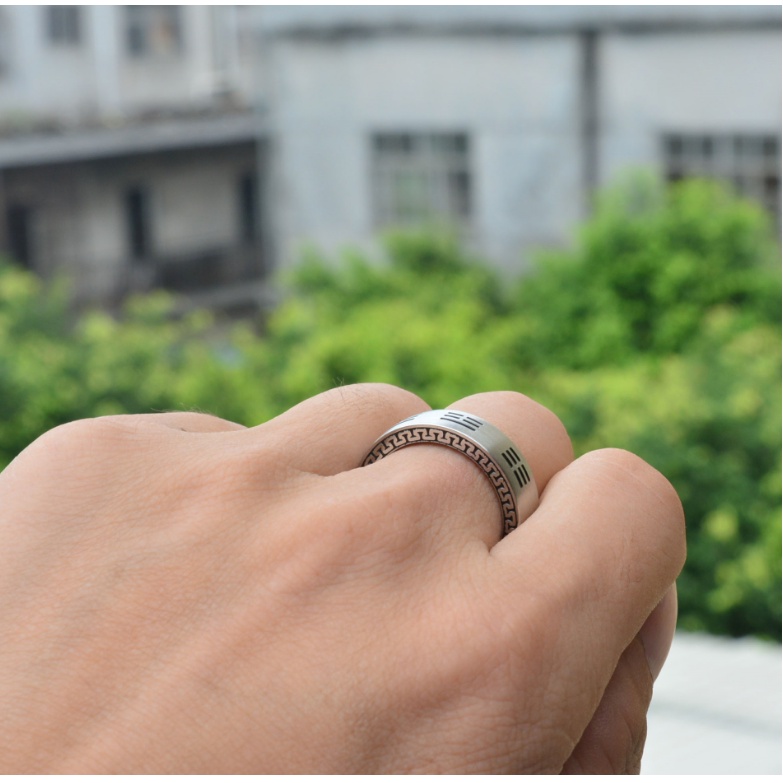 Nhẫn Thép Titan Khắc Hình Bát Quái Cho Nam qf051
