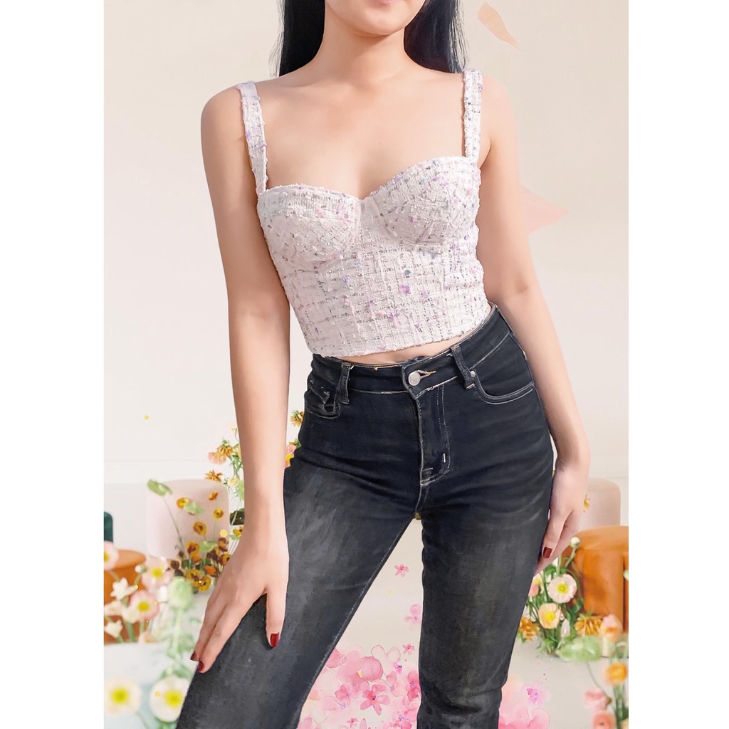 Áo cúp ngực corset vải tweet 2 lớp quả ngực ôm - Cherryline mã CT01-013
