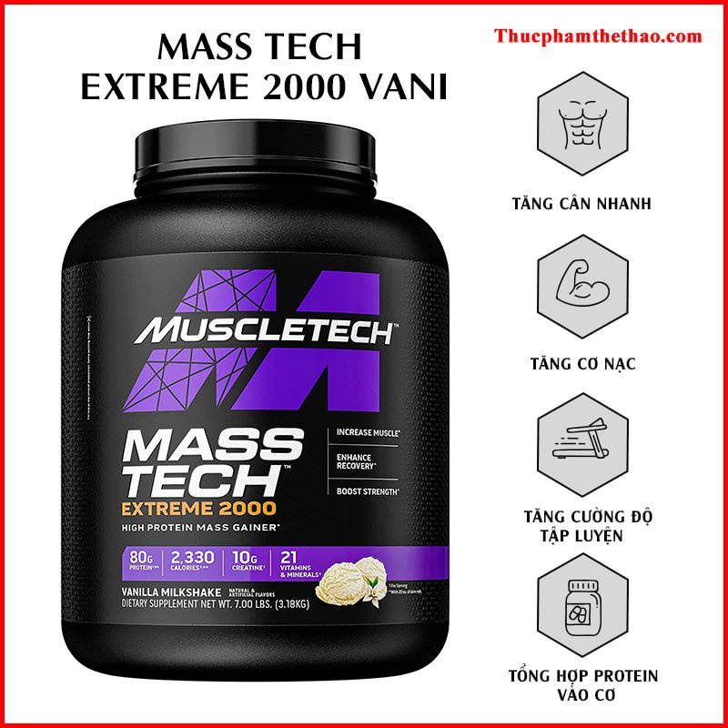 Sữa Tăng Cân Mass Tech Extreme 2000 Size 6lbs - NHIỀU HƯƠNG VỊ - KÈM QUÀ TẶNG - HÀNG CHÍNH HÃNG MUSCLETECH