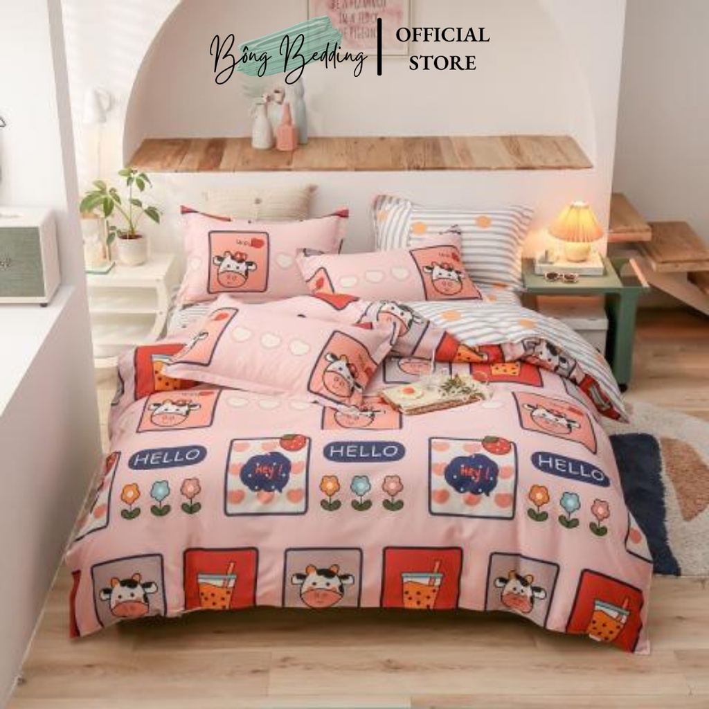 Bộ chăn ga Cotton poly thú cưng chăn ga hàn quốc đủ màu đủ size miễn phí bo chun