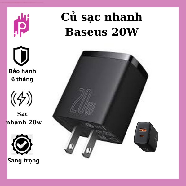 Củ sạc nhanh Baseus 20w [ BH 6 tháng ] QC 3.0 cổng sạc type - C và USB - Củ sạc nhanh Baseus 20w An Toàn, Tiện Dụng