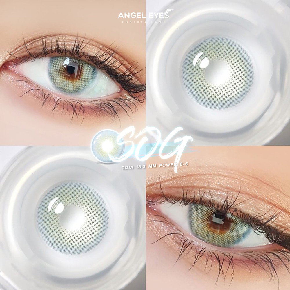 [TẶNG KÈM QUÀ] Lens mắt xám tây sáng SOG - Angel Eyes chất liệu Silicone - GDIA 13.3 - Độ cận 0-6