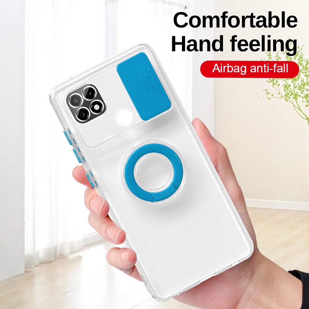 Ốp Điện Thoại Trong Suốt Có Vòng Đỡ Bảo Vệ Camera Cho Realme C21 C20 C15 C11 2021