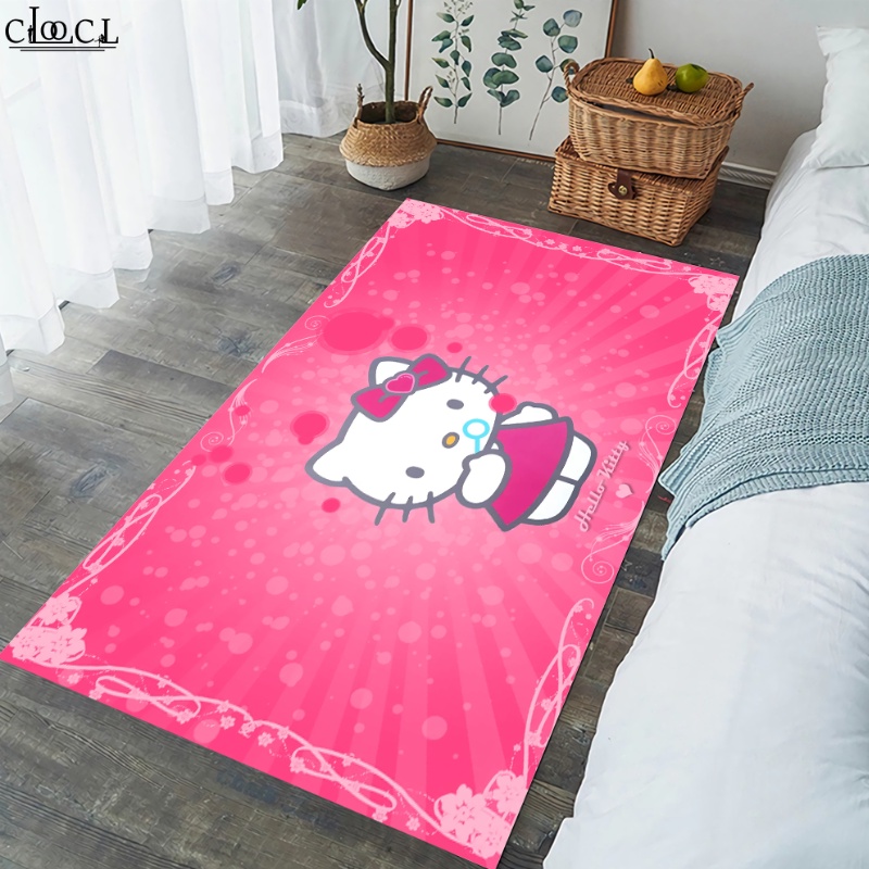 Thảm Chùi Chân Lông Nhung Chống Trượt In Họa Tiết Hello Kitty Thời Trang Thoải Mái Dành Cho Gia Đình