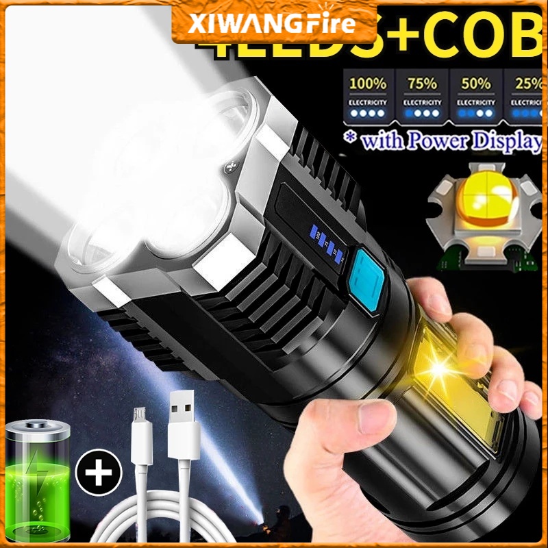 Đèn Pin LED COB Bốn Lõi Đa Năng Có Thể Sạc Lại Dùng Ngoài Trời