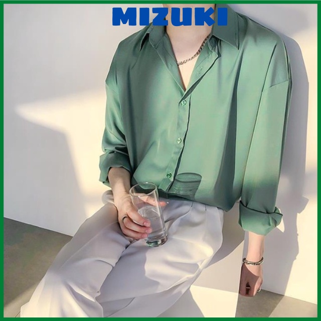 Áo sơ mi cổ bẻ tay dài form rộng nam nữ vải Lụa mềm mịn ít nhăn MRD02 từ 40-85kg