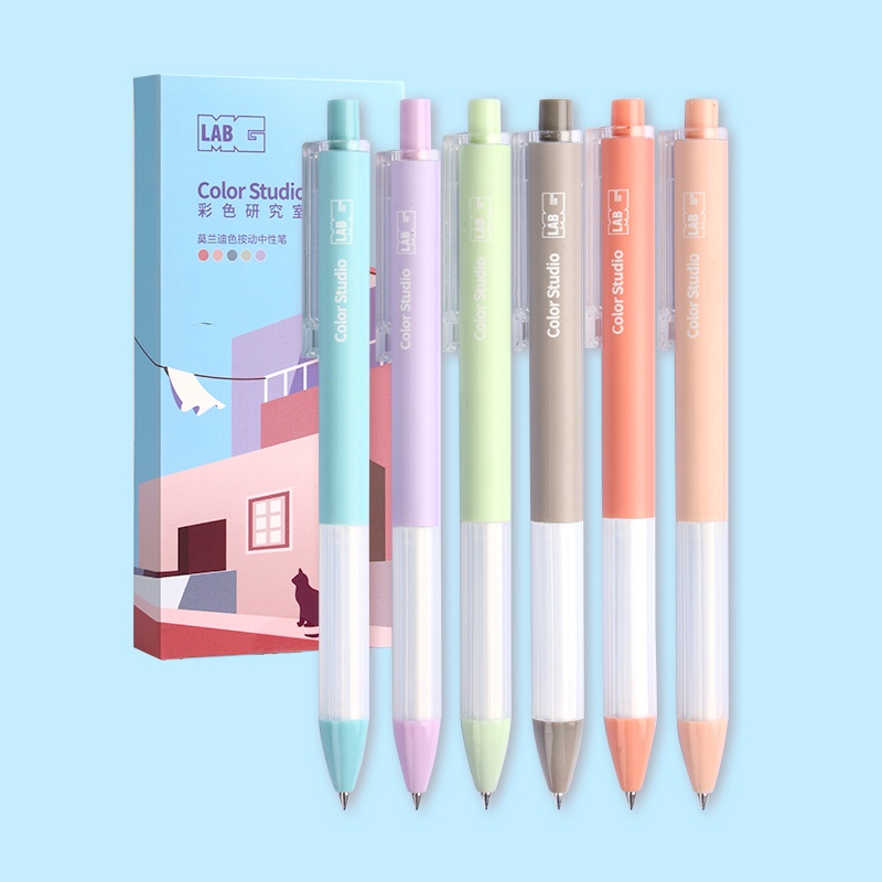 Set 6 Bút Bi Mực Đen Ngòi 0.5mm Có Thể Thu Gọn