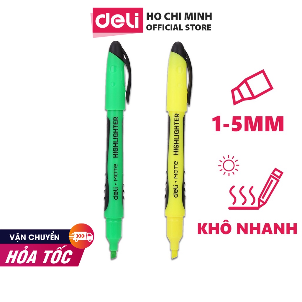 Bút nhấn dòng Deli 2 màu Xanh/Vàng - EU35150/EU35170