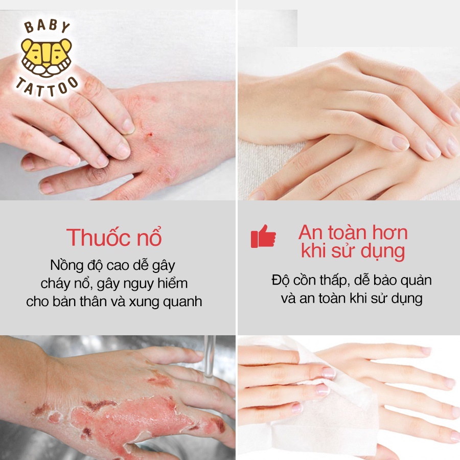 BABY TATTOO Combo 30 gói khăn giấy ướt CỒN 50 tờ thích hợp lau chùi đồ vật diệt khuẩn