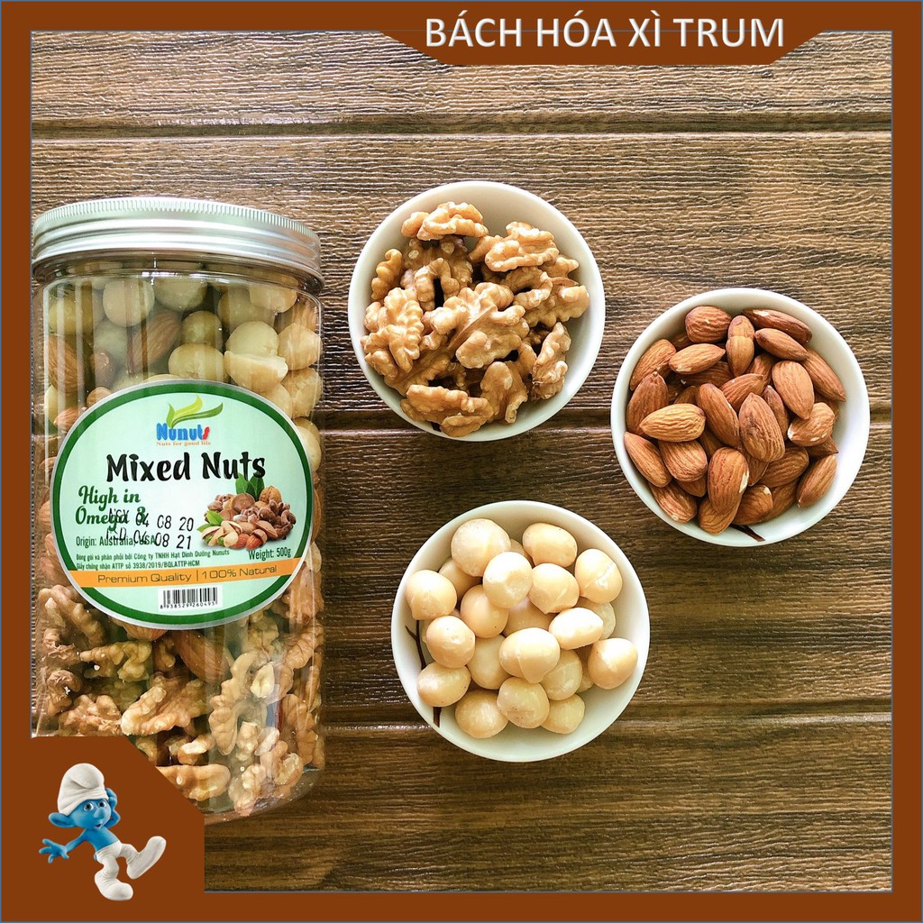 M7: Mix 3 hạt dinh dưỡng đã tách vỏ, sấy giòn ăn liền ( hạt macca úc, hạt óc chó mỹ, hạt hạnh nhân mỹ) - Hộp 500gram