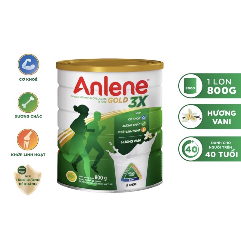 Anlene gold 3X dành cho người trên 40 tuổi 800g mẫu mới date 2024