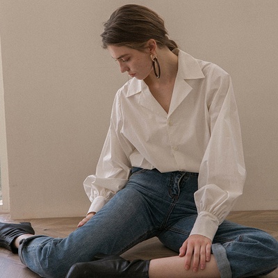 SUXI Áo Sơ Mi Tay Dài Phồng Màu Sắc Trơn Cổ Điển Thời Trang Cho Nữ