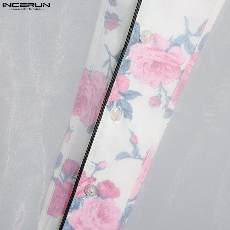 INCERUN Áo Sát Nách Trong Suốt In Hoa Thời Trang Mùa Hè Cho Nam