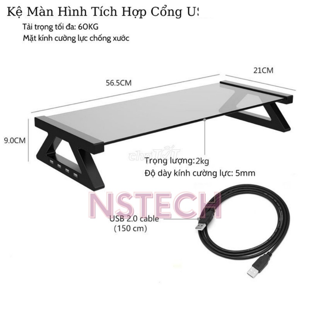 Giá kệ đỡ kê màn hình máy tính pc, máy tính, laptop kèm 4 hub usb cao cấp