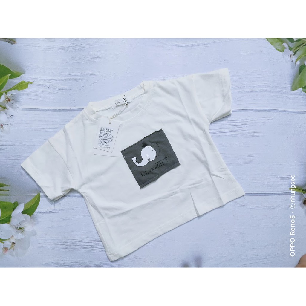 [XẢ LẺ MÀU] Áo cotton quảng châu dáng croptop cho bé trai trắng elephant