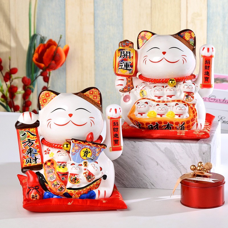Mèo Thần Tài Vẫy Tay 14cm Mèo Chiêu Tài Lộc Gốm Sứ Giá Rẻ