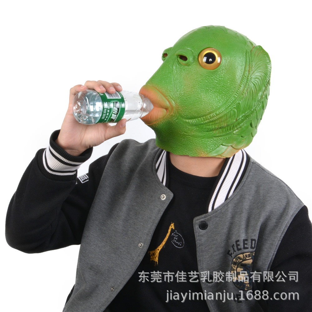 Mặt nạ hóa trang hình đầu cá xanh lá bằng silicon có mùi dầu dừa không hôi size người lớn(sẵn hàng)