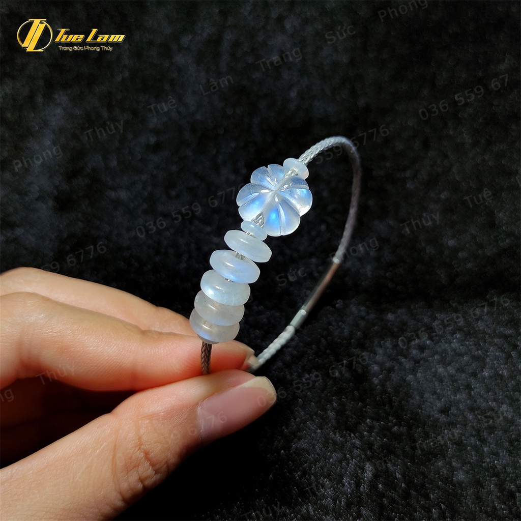 Vòng tay may mắn cỏ 4 lá mix ngũ điếu phong thủy moonstone tài lộc hợp mệnh kim thủy - Tuệ Lâm