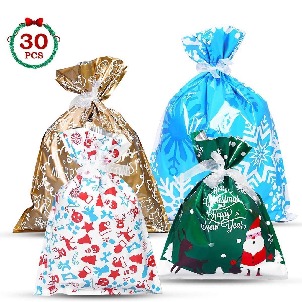 Túi Đựng Kẹo / Bánh Quy / Socola Kèm Dây Ruy Băng Trang Trí Tiệc Giáng Sinh