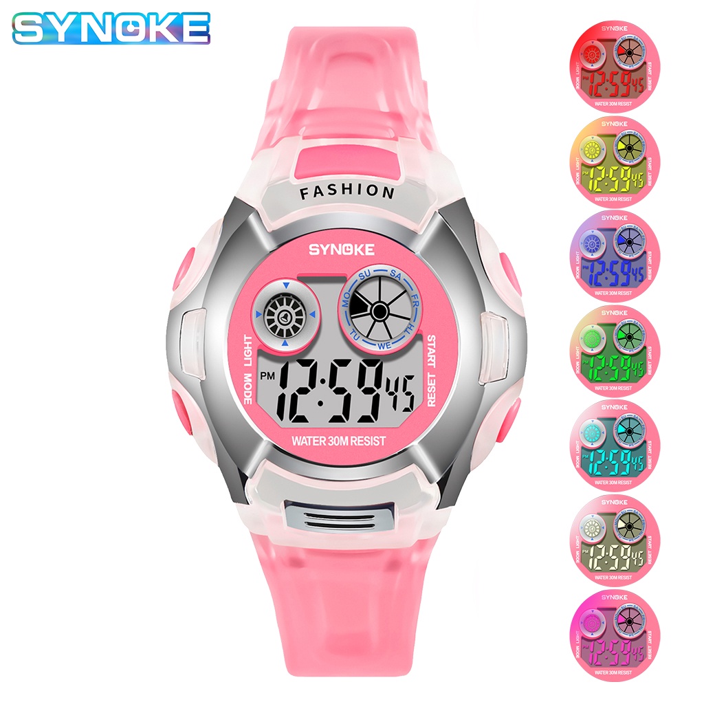đồng hồ em bé SYNOKE Đèn LED chống nước Lịch phát sáng Đồng hồ báo thức Đồng hồ thể thao ngoài trời kỹ thuật số