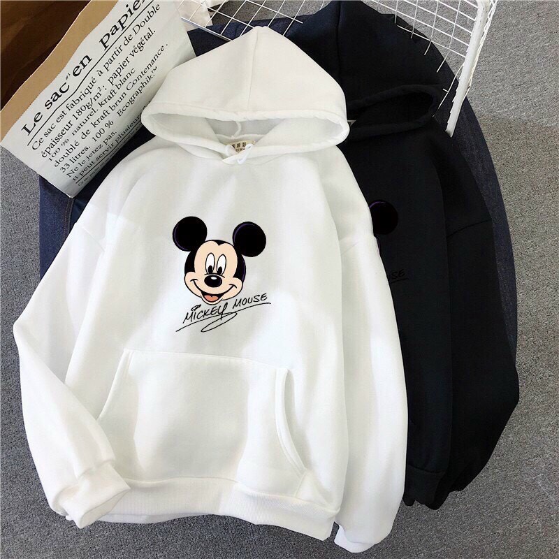 Áo Hoodie Nỉ Bông Mềm Mịn Chất Nỉ 2 Lớp Có Mũ In Hình Michkey Housse 3 Màu