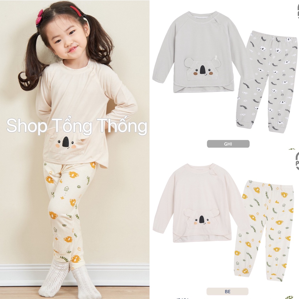 Bộ La Pomme dài tay Bamboo cao cấp mềm mịn thoáng mát thấm hút tốt gấu koala túi tinh nghịch cho bé trai bé gái 13051