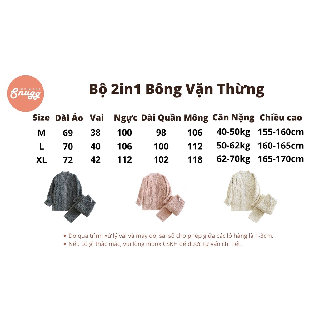 Bộ mặc nhà bầu và sau sinh cho con bú bông vặn thừng đại hàn 3 màu Snugg Việt SNU2098