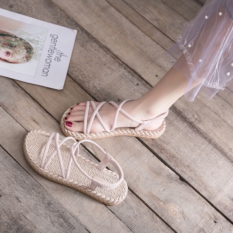 Giày sandal nữ quai chéo đế giả cối đi biển cực xinh chống trơn trượt - GL003