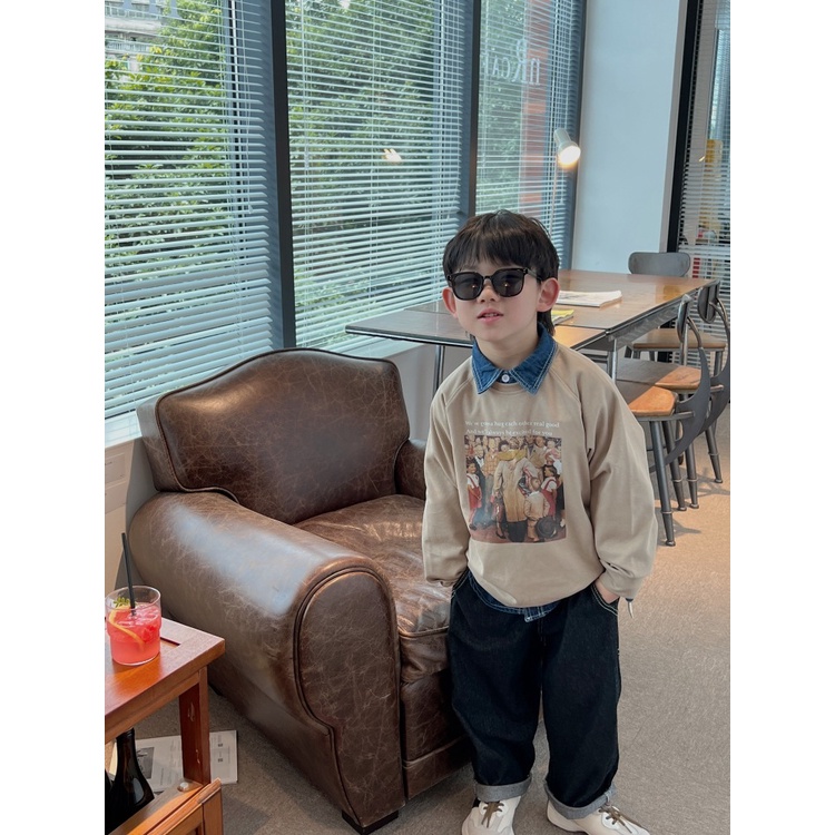 Áo nỉ 2 màu xanh nâu hàng cao cấp cho bé trai bé gái cực đẹp B72-21216