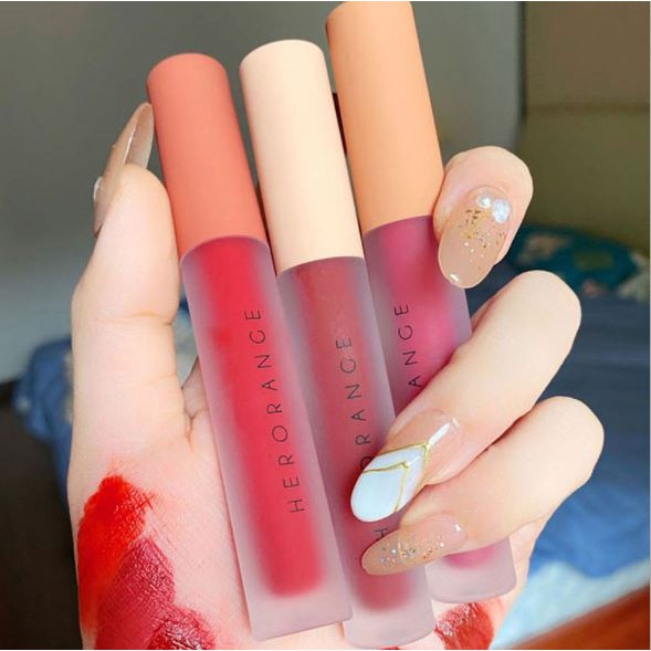 Set 3 Cây Son Kem Lì Herorange Fluffy Lip Glaze Chất Mềm Và Mịn Môi, Lên Màu Cực Chuẩn (SIÊU HOT)