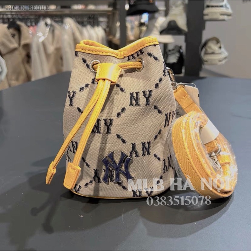 Túi Đeo Chéo Dây Rút- Cặp lồng Balo mini chính hãng MLB Monogram Jacquard Mini Bucket