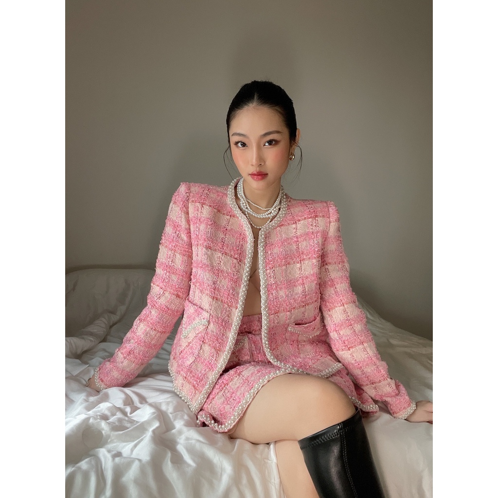 Set áo vest tweet hồng và chân váy chữ A HUONG BOUTIQUE HBVEST133 | BigBuy360 - bigbuy360.vn