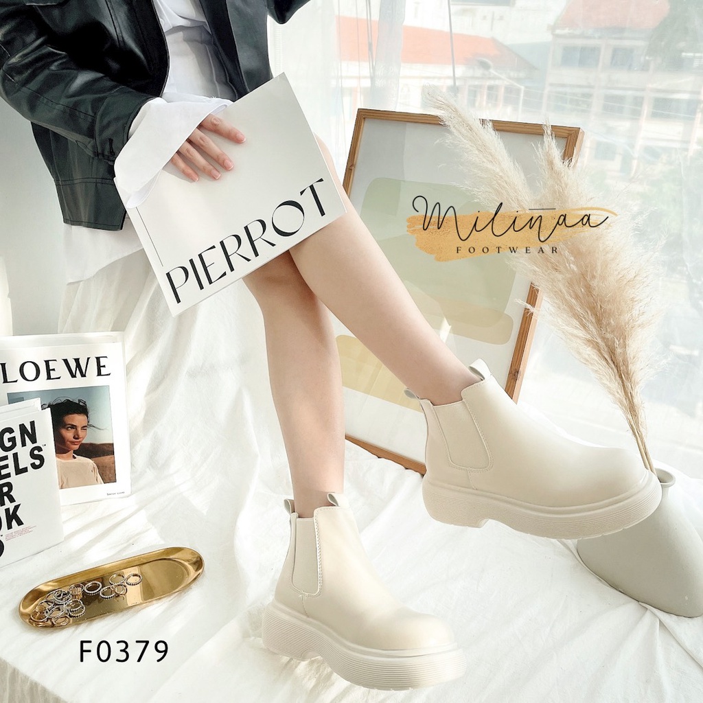 GIÀY ANKLE BOOTS ĐẾ 3P CAO CỔ DA TRƠN CỔ THUN F0379