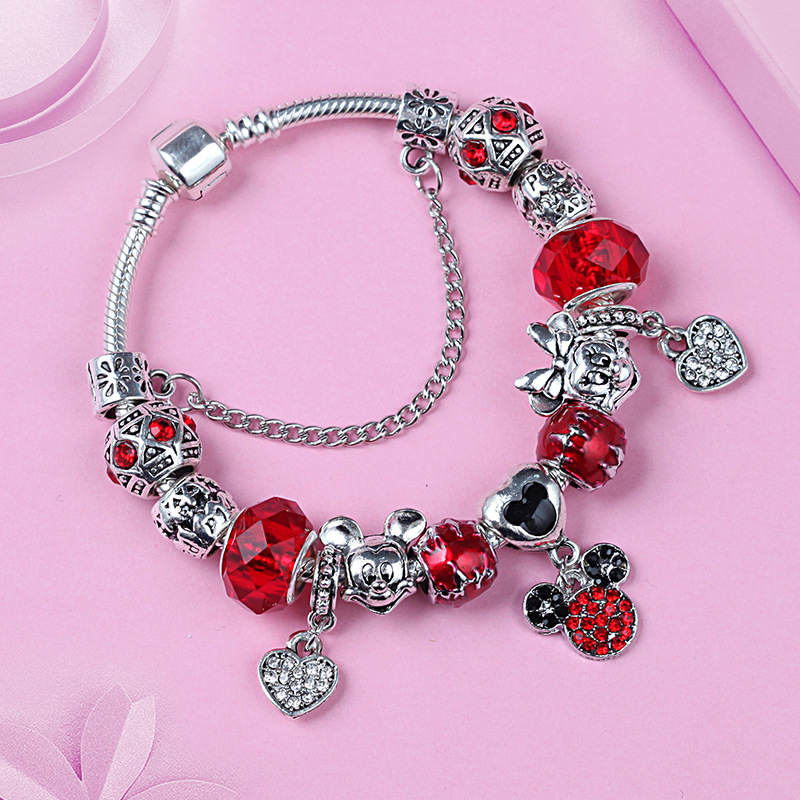 PANDORA MINNIE Vòng Tay Đá Pha Lê Đỏ Hình Chuột Mickey P10868