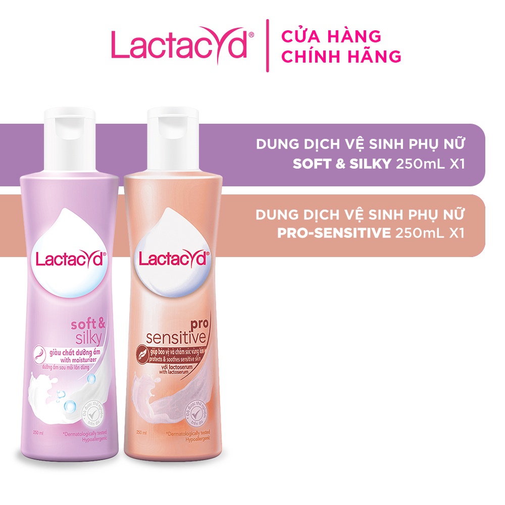 Bộ Dung Dịch Vệ Sinh Phụ Nữ Lactacyd Soft & Silky Dưỡng Ẩm 250ml + Pro