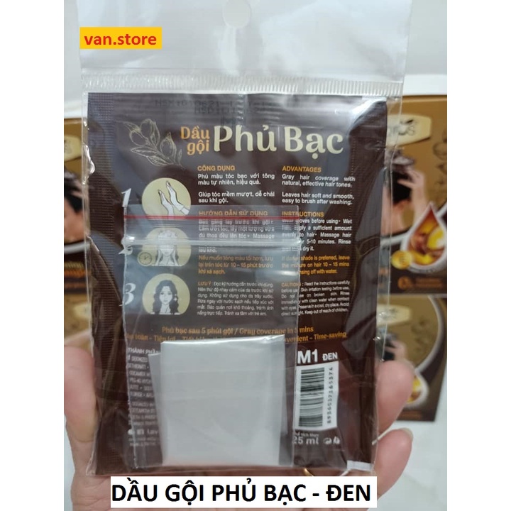 [Hộp 12 Gói] Dầu Gội Thảo Dược Nhuộm Tóc Đen/ Nâu Đen Phủ Bạc M.Pros - Tặng Kèm 12 Đôi Bao Tay Nilon