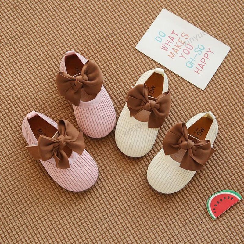Fashion Girls' Cute Bow Breathable Fabric Slip-on Flat Shoes (2-6 Years Old) Soft Sole Light Weight Kids Shoes/Con gái của giày dép