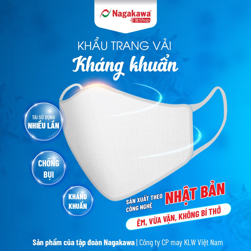 Khẩu trang vải 2 lớp kháng khuẩn Nagakawa - Công nghệ Nhật Bản Hộp 10 chiếc