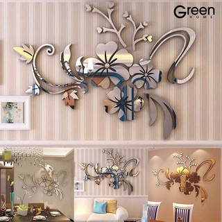 Sticker Dán Tường Hình Bông Hoa Hiệu Ứng Gương 3d Dùng Trang Trí Phòng Khách