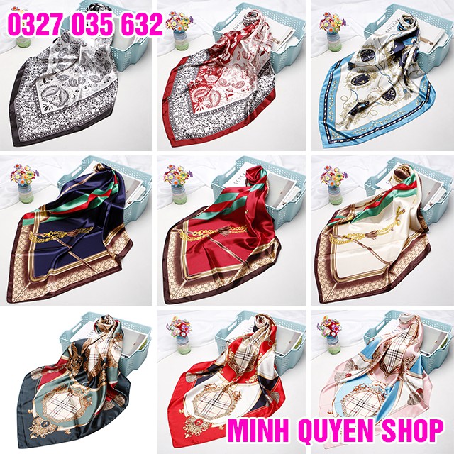 Khăn Turban Lụa Satin Vuông 90x90 cm Khổ Lớn Đa Năng Thời Trang Hàn Quốc