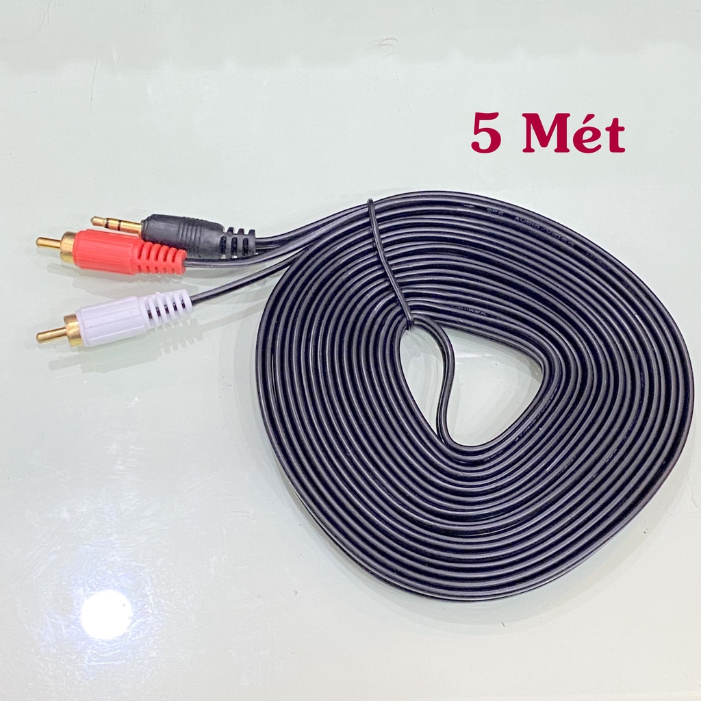 Dây AV 3m 5m điện thoại ra loa âm ly. Dây AUX từ chân tròn 3,5 ra hai chân bông sen - KLH home